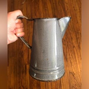 Vintage metal coffee pot enamelware speckled gray farm country rustic cottage